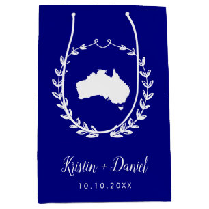 Marineblauw Australië Kaart Bruiloft Welkom Swag Medium Cadeauzakje