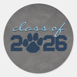 Marineblauw & Babyblauw Pootafdruk Schoolbord Afst Ronde Sticker