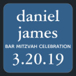 Marineblauw Bar Mitzvah Favor Tag Vierkante Sticker<br><div class="desc">Deze favoriete tag is voorzien van witte letters en een effen gekleurde achtergrond. Voeg jouw tekst toe op het sjabloon formulier. Wijzig het lettertype en de lay-out met de functie Aanpassen.</div>