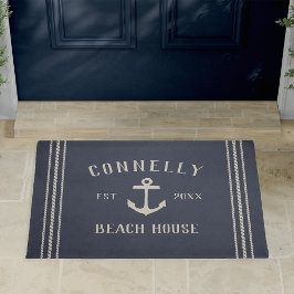 Marineblauw | Beach House Rustic Anchor Personaliz Deurmat