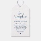 Marineblauw, Begrafenisdienst, Memorial Candle Lab Cadeaulabel (Voorkant)