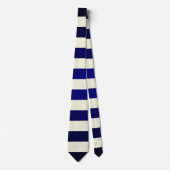 Marineblauw beige strepen stropdas (Voorkant)