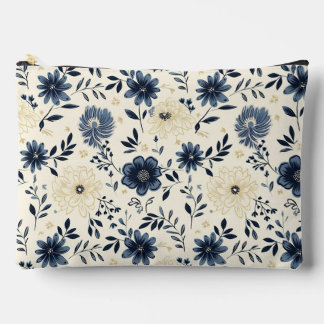 Marineblauw Beige Vintage Volkskunst Bloemen Etui