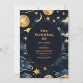 Marineblauw betoverende hemelse bruiloft kaart (Voorkant)