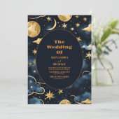 Marineblauw betoverende hemelse bruiloft kaart (Staand voorkant)