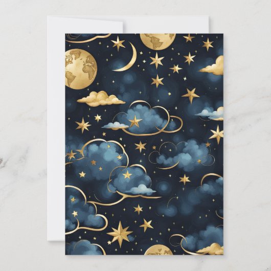 Marineblauw betoverende hemelse bruiloft kaart (Achterkant)