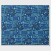 Marineblauw & Blauw Gedrukt Circuitpatroon Cool Ge Cadeaupapier (Vlak)