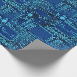 Marineblauw & Blauw Gedrukt Circuitpatroon Cool Ge Cadeaupapier