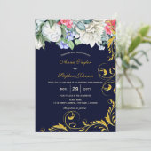 marineblauw blauw roze goudzirls kaart (Staand voorkant)