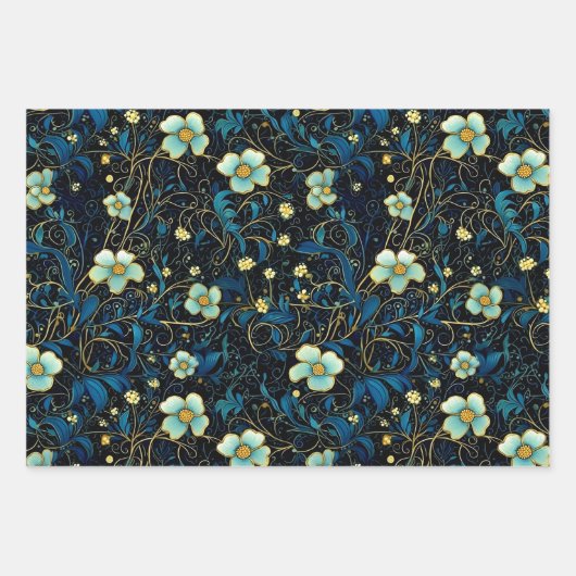  marineblauw, Blauwgroen bloei elegante decoupage Inpakpapier Vel (Voorkant)