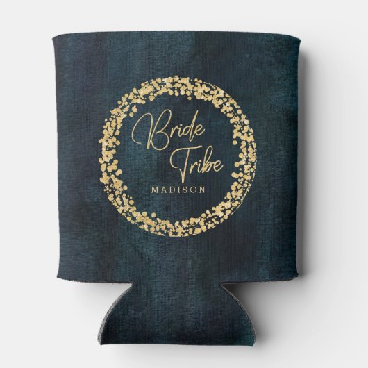 Marineblauw Blauwgroen Waterverf Gouden Bruiloft B Blikjeskoeler (Achterkant)