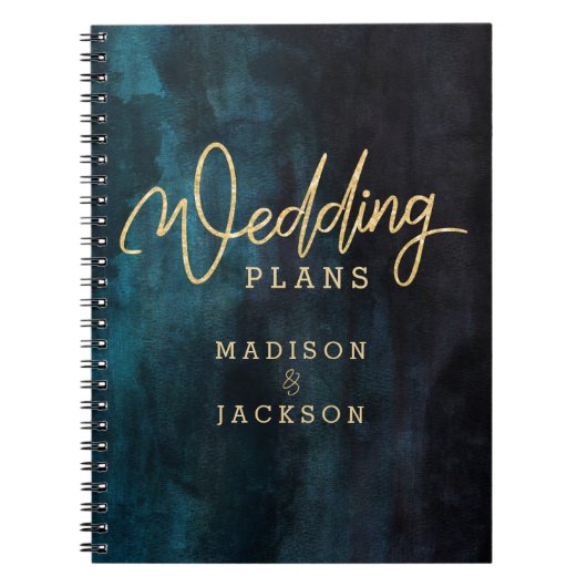 Marineblauw & Blauwgroen Waterverf Gouden Bruiloft Notitieboek (Voorkant)