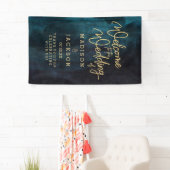 Marineblauw & Blauwgroen Waterverf Gouden Bruiloft Spandoek (Insitu)