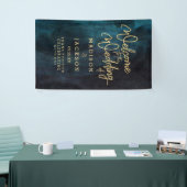 Marineblauw & Blauwgroen Waterverf Gouden Bruiloft Spandoek (Beurs)