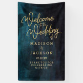 Marineblauw & Blauwgroen Waterverf Gouden Bruiloft Spandoek (Verticaal)