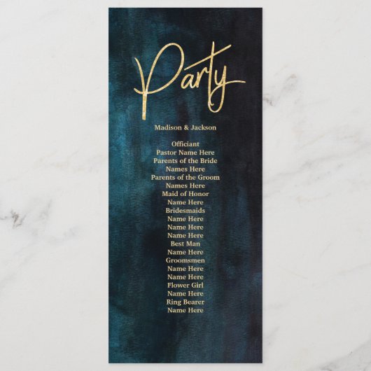 Marineblauw & Blauwgroen Waterverf Gouden Huwelijk Programmakaart (Achterkant)