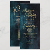 Marineblauw & Blauwgroen Waterverf Gouden Huwelijk Programmakaart (Voorkant / Achterkant)