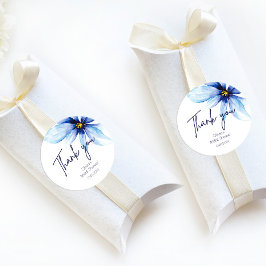 Marineblauw Bloem Minimalistisch elegant Bedankt Ronde Sticker