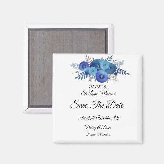 marineblauw bloem sparen de datum Magnet uitnodigi (Voorkant / Achterkant)