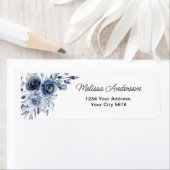 Marineblauw Bloemen Adres Etiket (Insitu)