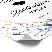 Marineblauw Bloemen Afstudeerfeest Welkomstbord Poster (Hoek)