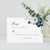 Marineblauw Bloemen Bruiloft RSVP-kaart RSVP Kaartje (Staand voorkant)