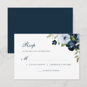 Marineblauw Bloemen Bruiloft RSVP-kaart RSVP Kaartje (Voorkant / Achterkant)