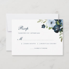 Marineblauw Bloemen Bruiloft RSVP-kaart RSVP Kaartje