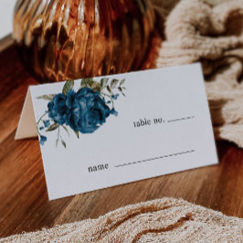 Marineblauw Bloemen Bruiloft Tafel Nummer Plaats K Plaatskaartje