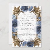 Marineblauw Bloemen Elegante Herfst Bladgroen Brui Kaart (Voorkant)