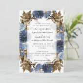 Marineblauw Bloemen Elegante Herfst Bladgroen Brui Kaart (Staand voorkant)