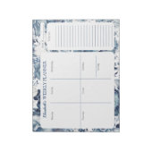 Marineblauw Bloemen Gepersonaliseerd Wekelijks Pla Notitieblok (Linkerzijde)