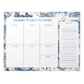 Marineblauw Bloemen Gepersonaliseerd Wekelijks Pla Notitieblok (Voorkant)