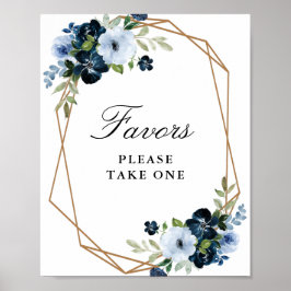 Marineblauw Bloemen gunsten teken Poster