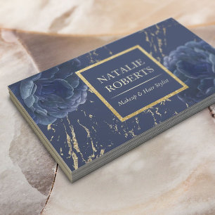 Marineblauw  Bloemen Make-up Artiest Haarsalon Visitekaartje