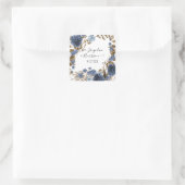 Marineblauw Bloemen Rustieke Waterverf Foliage Bru Vierkante Sticker (Tas)