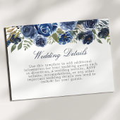 Marineblauw Bloemen Waterverf Bruiloft Details Inf Informatiekaartje