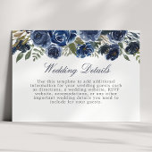 Marineblauw Bloemen Waterverf Bruiloft Details Inf Informatiekaartje