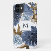 Marineblauw Bloemen Waterverf Bruin Foliage Initia Case-Mate iPhone Case (Achterkant)