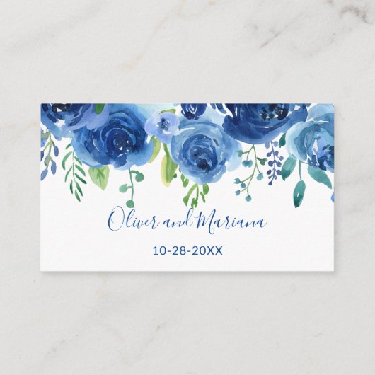 Marineblauw Bloemen Website Bruiloft Informatiekaartje (Achterkant)