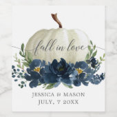 Marineblauw Bloemen Witte Pompoen Wijn Labels Wijn Etiket (Enkel label)