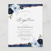 marineblauw bloemen zwaaien baptisme - uitnodiging (Voorkant)