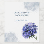 Marineblauw bloemenbaby shower wijn etiket (Enkel label)