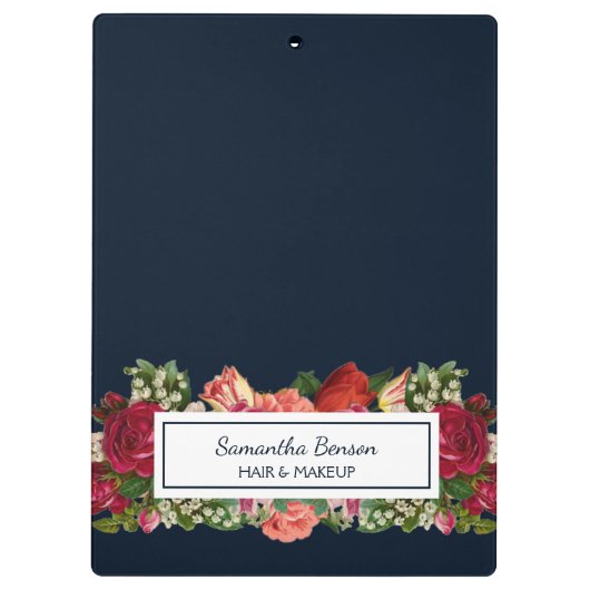 Marineblauw  bloemenblush klembord (Achterkant)