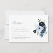 marineblauw bloemenbruiloft ontvangstkaart RSVP kaartje (Voorkant)