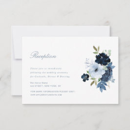 marineblauw bloemenbruiloft ontvangstkaart RSVP kaartje