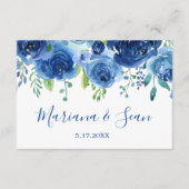 Marineblauw bloemenbruiloft QR Code Response Kaart (Voorkant)