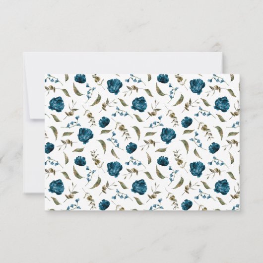 Marineblauw Bloemenbruiloft QR Code RSVP-kaart RSVP Kaartje (Achterkant)