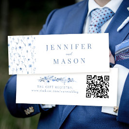 Marineblauw bloemenbruiloft QR Registry insert car Mini Visitekaartjes