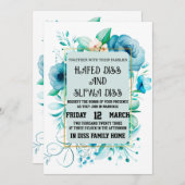 Marineblauw Bloemendesign Trouwen Kaart (Voorkant / Achterkant)